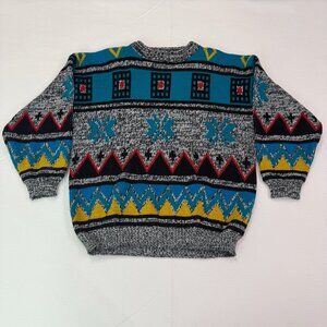 Vintage Y2K One Step Up Knit Sweater Mens M Aztec Geometric Pattern 90s Cozy